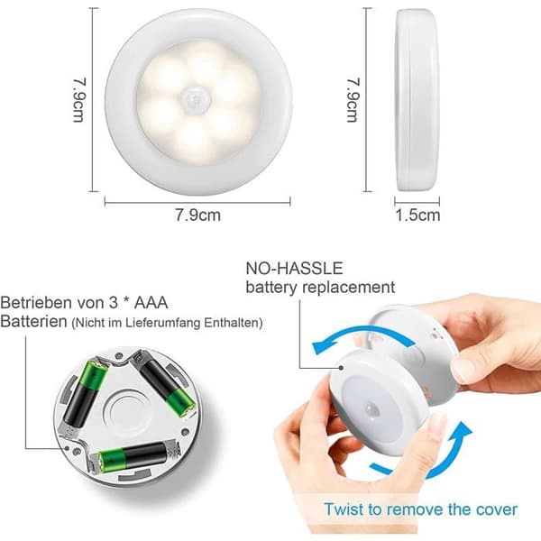 zhan - Sæt med 4 selvklæbende LED-bevægelsessensorlamper med magnetisk base (batteridrevet) (sæt med 4) (YJD)