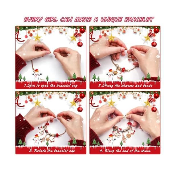 Adventskalender - Jul 2024 - Flicka - 24 prydnader - 2 flätade armband - DIY