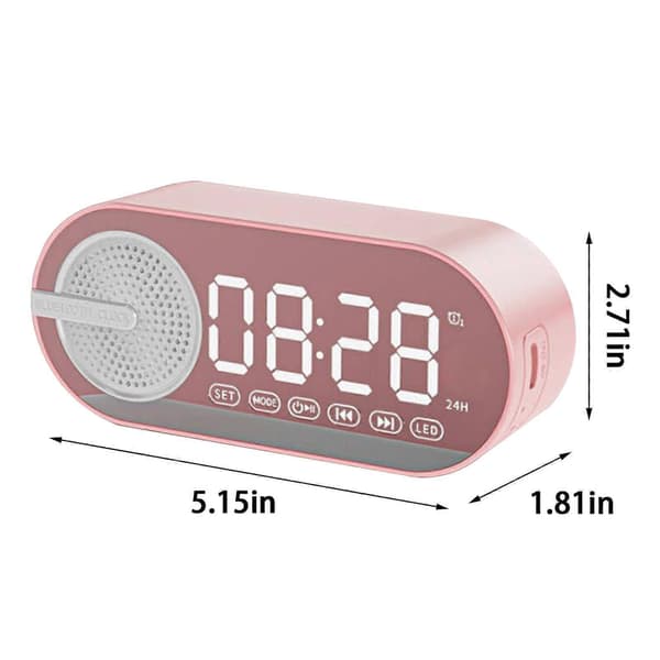 Väckarklocka för barn med stor LED-display, atomisk tidssynkronisering, Bluetooth-högtalare – kompatibel med iOS/Android[YJD] Pink