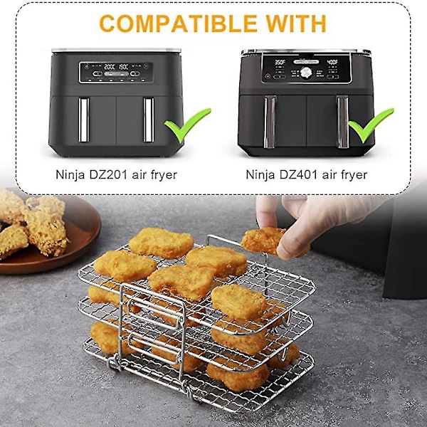 Luftfrityrkurv for Ninja Dual Air Fryer 304 Rustfritt Stål Flerlags Dehydrator Stativ Toaststativ (YJD)