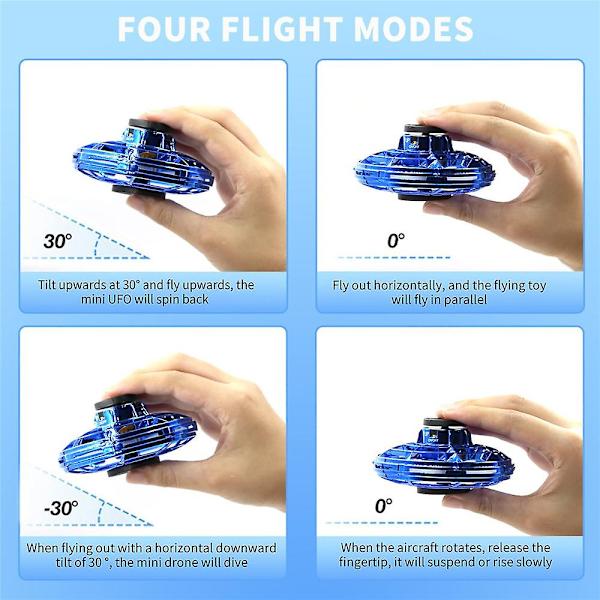 LED UFO-typ Mini Drone Flygande Helikopter Spinner Fingertopp Flyg Gyro Drone Flygplan Leksak Vuxen Barn Present (YJD) Blue