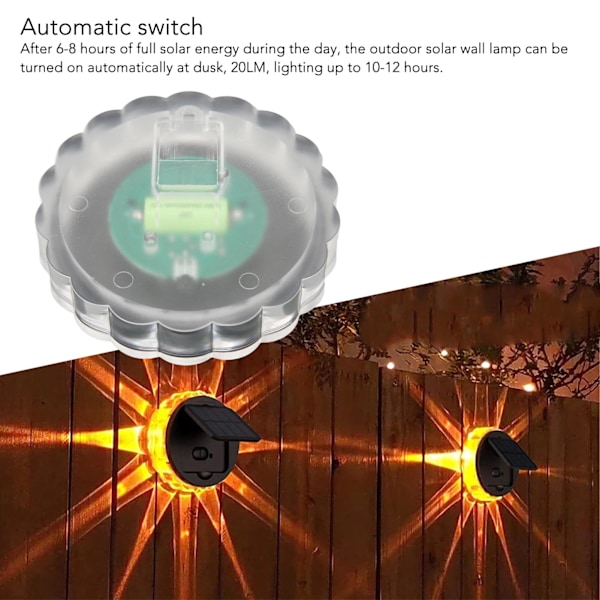 LED-aurinkoenergialla toimiva seinävalaisin 8 tilaa Lämmin valkoinen valo IP55 vedenkestävä terälehtimäinen aurinkopuutarhan koristevalaisin ulkokäyttöön (ZYH)