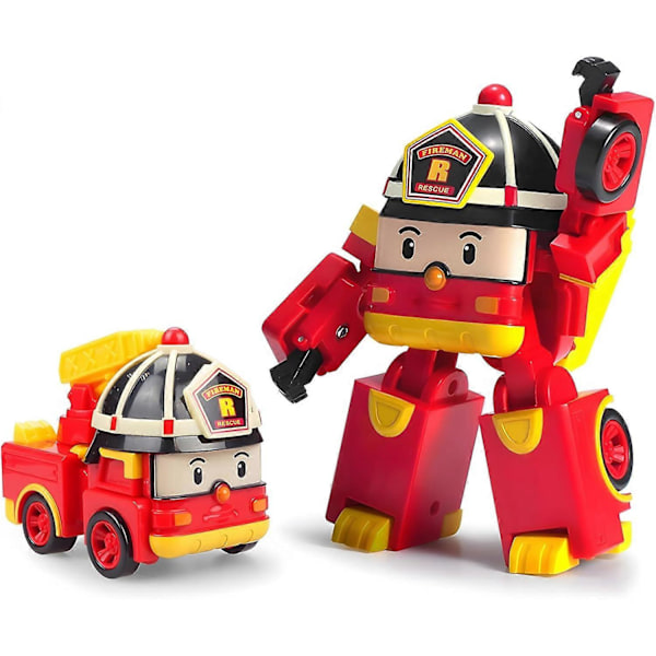 Robocar Poli Roy Transformerande Robot, 10 cm Transformerbar Actionleksaksfigur, Brandbils-Nödfordon Lekset, Jul Födelsedag Räddn[HK]