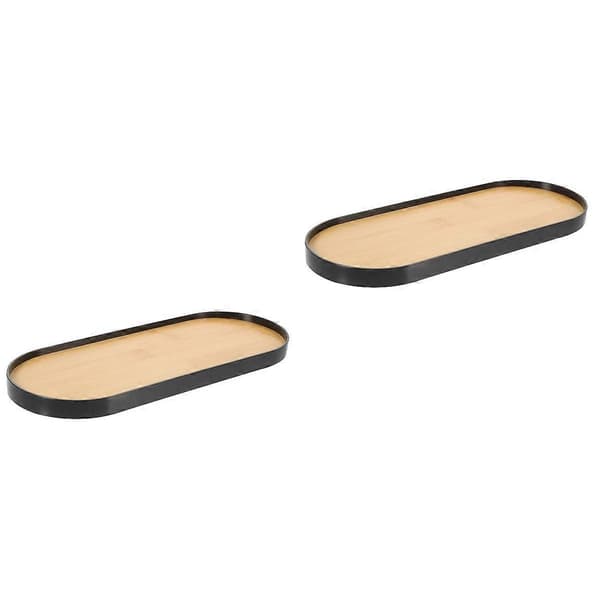 Oval smyckesbricka för smink, 2-pack bambu med svart finish [YJD]