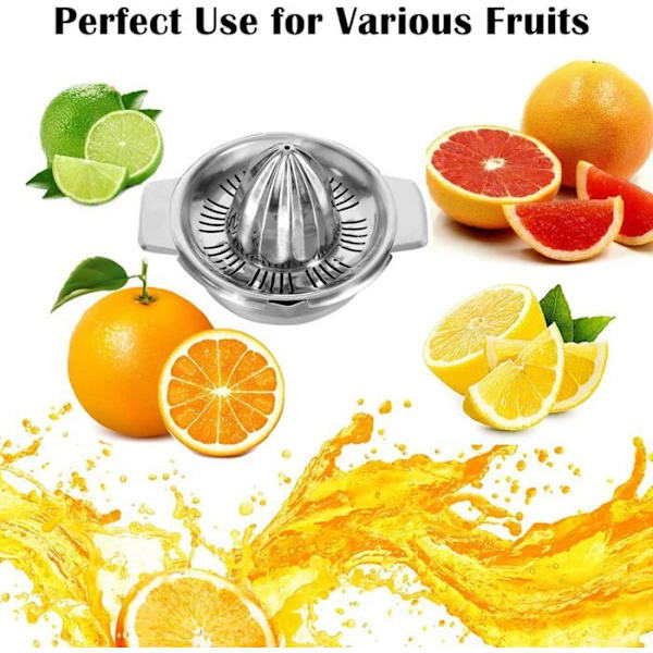 Manuel saftpresser i rustfrit stål til citroner og citrusfrugter med 350 ml beholder