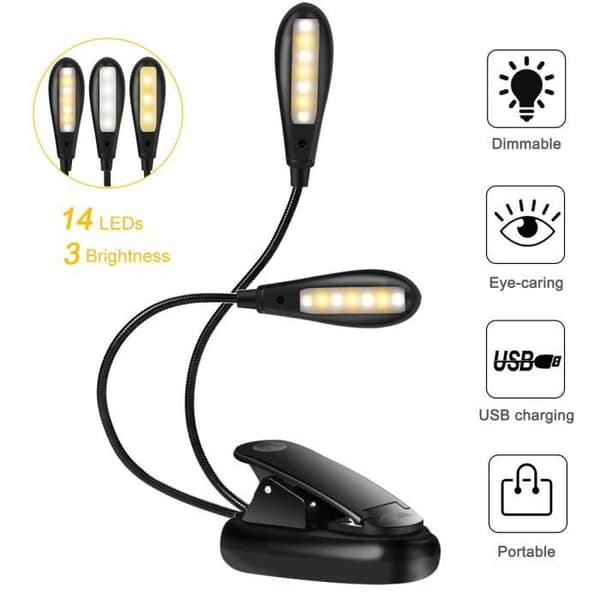 Lukulamppu - Joustava malli - 14 LEDiä - USB-ladattava - 9 valotilaa (YJD)