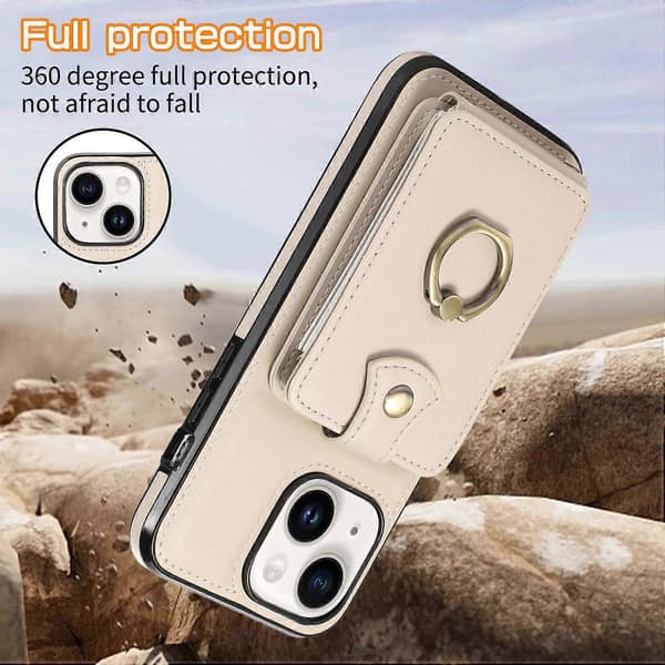 iPhone 15 Læder Etui med Lang Rem, TPU+PU Beskyttelse, Multi-Farvet Beige[YJD] Multicolor Beige