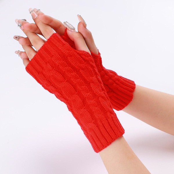 Handledsvärmare för kvinnor Tjockstickade fingerlösa handskar Vintervante