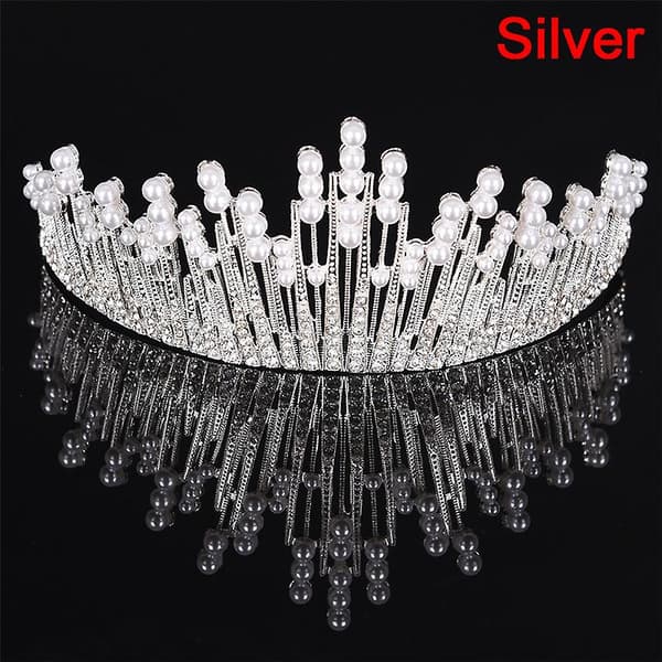 Perle Krystall Tiara Rhinestone Hårtilbehør Krone Bryllup Brudehodebånd[YJD] Silver 1pc