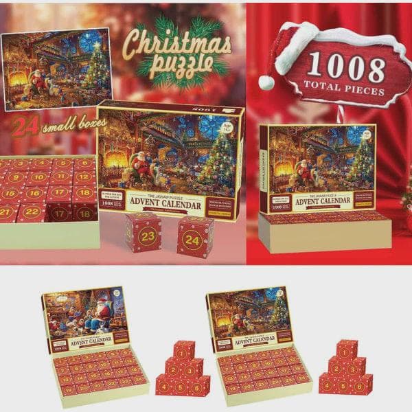 Jul Puslespilskalender 2025, 1008 Brikker, 24 Dages Nedtælling, Månefase, Blomsterdesign[YJD]