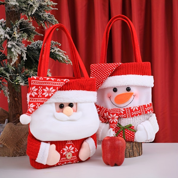 Jouluaiheinen lahjakassisetti, 3 kpl - Jouluaiheiset piirroskuviot - Joulupukki, Lumimies, Poro - Joulumakeisten ja omenoiden kassin setti (YJD) 3 gift bags