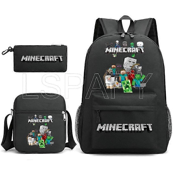 3 kpl MINECRAFT Reppu Piirretty Lasten Pojat Tytöt Koululaukut Kevyt Oppilaat Vedenpitävä Suuri Kapasiteetti Reppu_v (YJD) 1