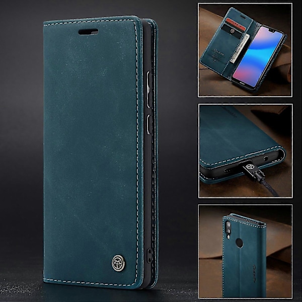 Til Huawei P20 Lite Caseme 013 Serie Simpel Kort Version Komfortabelt Læder Etui Rød[HK] Blue Huawei P20 Lite (2018)