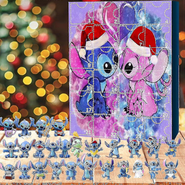 Lilo & Stitch Tegnefilmfigurer Julekalender 24 stk. Tegnefilmlegetøj Ornament Nedtællingskalender-sz3  (YJD) C