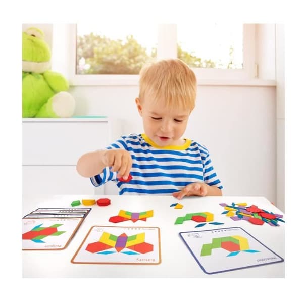 Träpussel - Pedagogiskt - Tangram - 155 bitar - För barn 3 till 7 år - Geometriska former