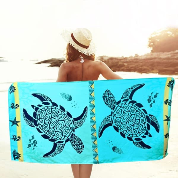 Badehåndklæde 70x140cm Blå Havskildpadde Hurtigtørrende Strandtæppe[YJD]