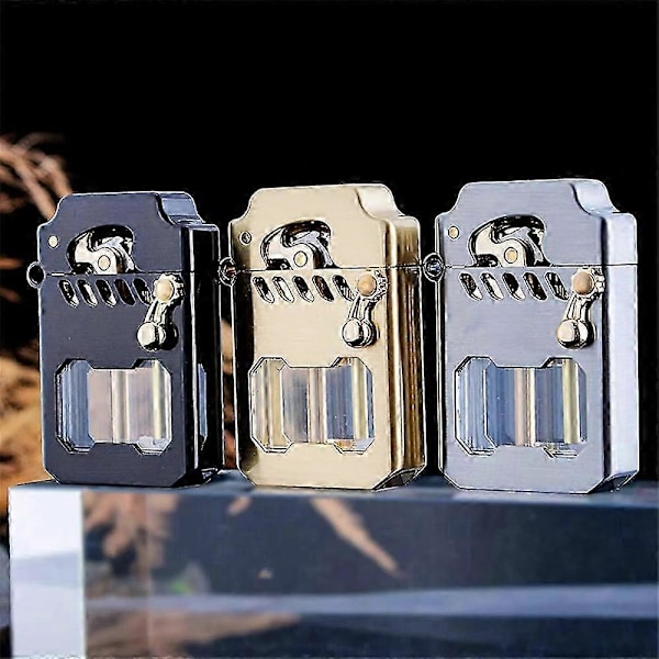 Mecha Metal Rocker Lighter (Uden Brændstof), Retro Kerosene Vindtæt Lighter [YJD] Silver