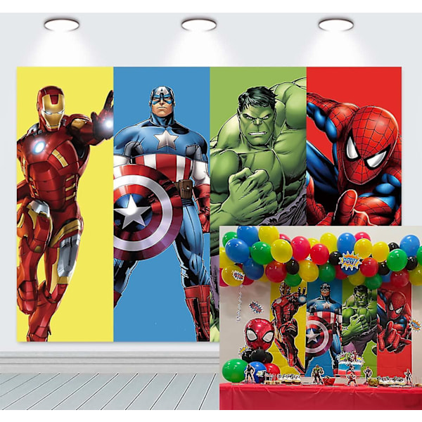 Superhelt Bakgrunn Anime Karakterbilde Fotobakgrunn Gutt Barn Bursdagsfest Baby Shower Kakebord Dekorasjon Bakgrunn 7x5ft  (YJD)