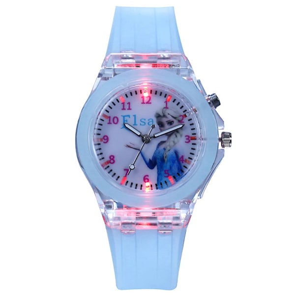 Jente Frozen Anna Elsa Tegneserie Silikon Klokke Lysende Led Blinkende Barn Gave (YJD) Elsa Light Blue