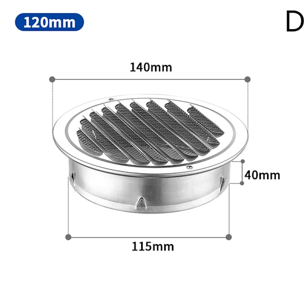 75MM 201 Rostfritt Stål Väggventilationsgaller Exteriör Rund Kanal [kk] 120mm