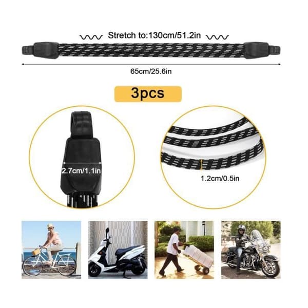 Bagageremmar - Ospecificerad - 3 delar - Elastisk med krokar - Längd 65-130 cm - Svart [YJD][YJD]
