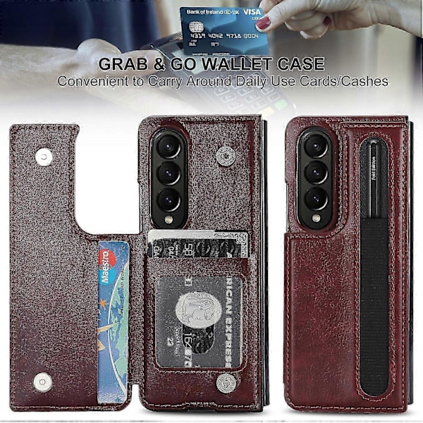 Läder RFID-skyddande Flip Folio Plånboksfodral för Samsung Galaxy Z Fold 6 med S Pen-hållare Kortplats Ställ[HK] Red