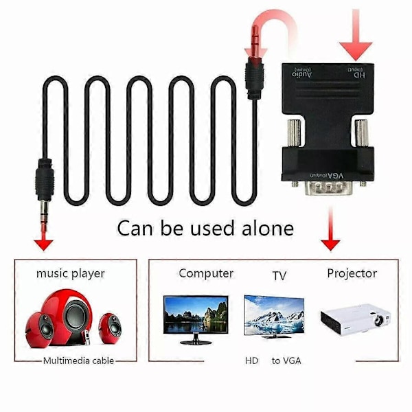 HDMI til VGA Konverter Adapter Kabel HDMI INPUT til VGA OUTPUT for TV PC Skjerm[HK]