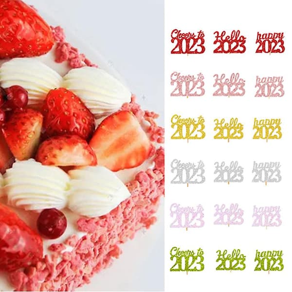 12 stk. 2023 Kagepynt 2023 Nytårsfest Glitter Cupcake Kagepynt [YJD] Multicolor