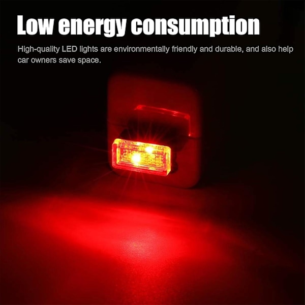 4 stk USB LED Bil Interiør Atmosfærisk Lampe, Bærbar Mini LED Natlys, Plug-in USB Interface Bagagerums Ambientebelysningssæt (rød)