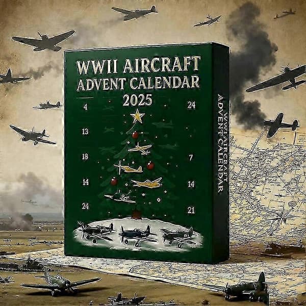 2026 Julekalender, 24 Unike 2D WWII Flyornamenter for Juletrepynt