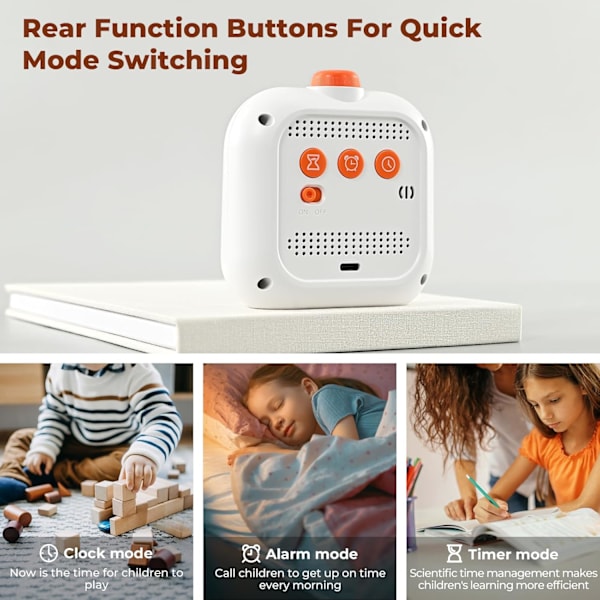 Visuell Timer, 99 Minuter Digital Laddningsbar Timer med 3 Lägen, LCD Färgdisplay Bakgrundsbelysning Rotationstimer - Vit [kk]
