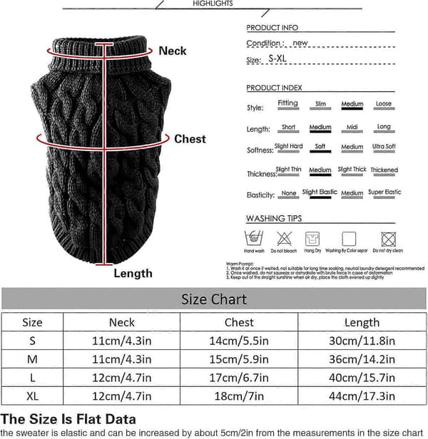 Hundehalsedisse Strikket Sweater, Patchwork Pullover Vintervarmer til Små Medium Hunde Hvalpe Katte - Kompatibel med Kæledyrsstørrelse[YJD] Black M