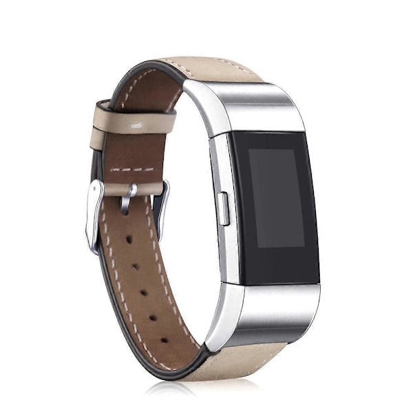 Til Fitbit Charge 2 Ægte Læder Urrem Udskiftning Armbåndsrem Udskiftning - Kaffe[HK] Beige Multicolor