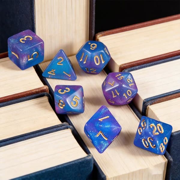 DND 49-delade polyedriska tärningar - rosa, blå och guld för ALURRA rollspel (YJD)