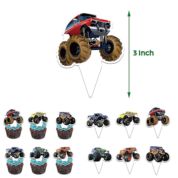 Monster Truck -teemaisen syntymäpäiväjuhlan ilmapallosetti, banneri, kakun koristeet (YJD)