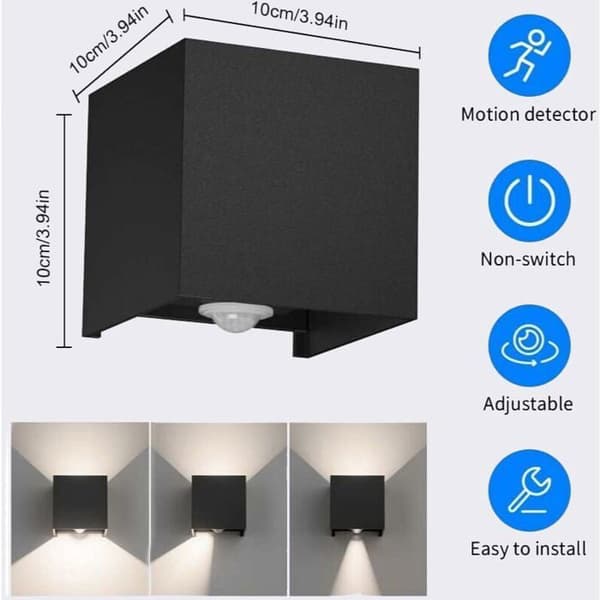Væglampe - PZCC - 12W 3000K - 12W LED - IP65 - Bevægelsessensor - Sort (YJD)