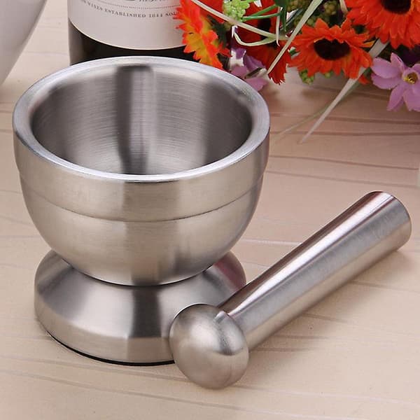 Morter Støder Pugging Potte Hvidløg Krydderi Kværn Apotek Urter Skål Mølle Kværn[YJD] Stainless 1pc