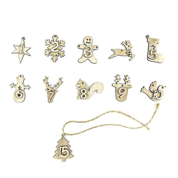 Jul Adventskalender Påsar 24 Dagar Utsmyckningar 1-24 Träetiketter[YJD] Gold 1 Pair