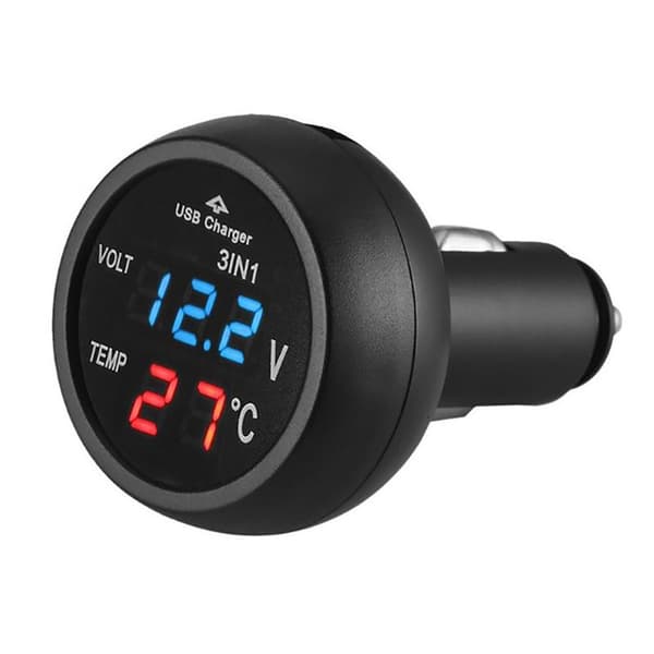 Bil USB-oplader Voltmeter Termometer[YJD]