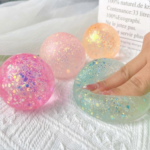 Anti-stressboll Mjuk Tpr Långsam Återhämtning Paljetter Maltosboll Nyp Leksak Stresslindring Elastisk Klämning Färgad Boll Dekompressionsleksak Fest F[YJD] Orange