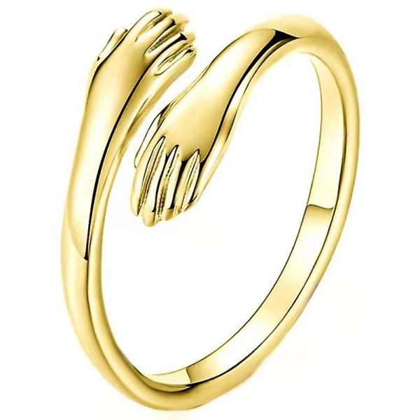 925 Sterling Silver Smycken Love Kram Ring Retro Mode Tide Flow Öppen Ring-FÄRG: Guld