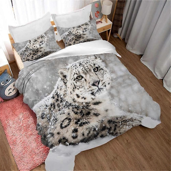 Sängklädesset D Snöleopard Färg Digitaltryck Täcke och Kuddfodral Polyester Dragkedja Stängning Pojke 135*200 CM_v (YJD) King220x240cm