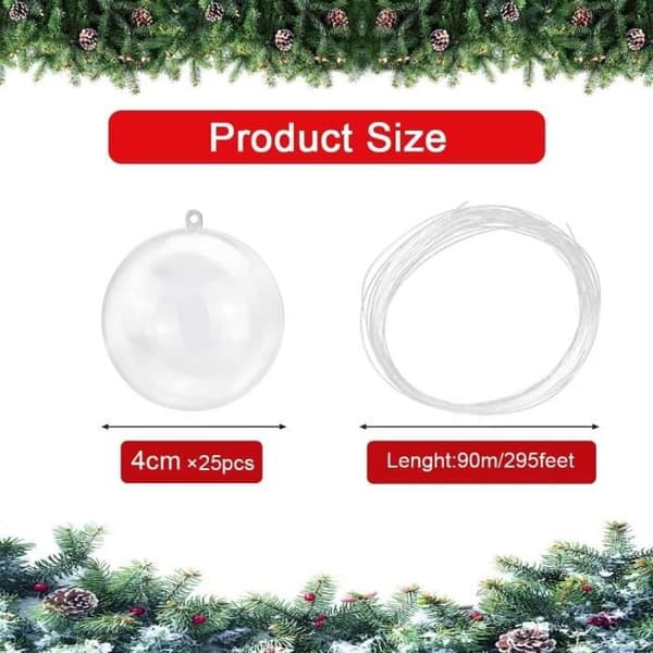 Julkulor - 25 st - Transparenta - 4 cm - Fyllbar plast Transparent