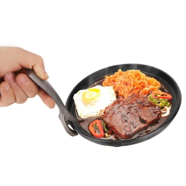 3 Størrelser Støbejern Steak Fajita Sizzling Platter Plade Bbq Grillpande Madlavning Træholder Hh20  (YJD) 8 inch