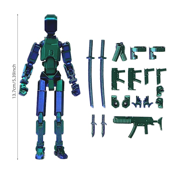 Titan 13 Actionfigur, Dummy 13 Actionfigur, T13 Actionfigur, 3D-printad Multi-ledad Rörlig, Actionfigur Leksak [HK] blue-green