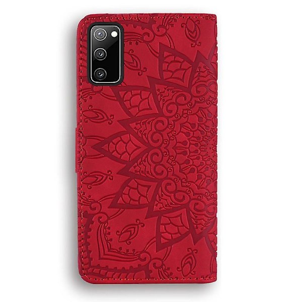 Wallet Case til Samsung Galaxy S20 FE Premium PU Læder Flip Cover Mandala[HK] Red