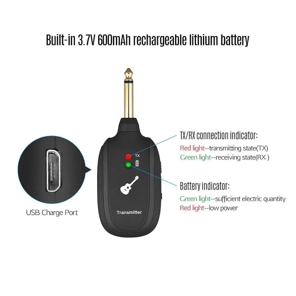 Trådløst gitar system, trådløs gitar sender mottaker 4-kanals lyd sender mottaker for elektrisk gitar bass fiolin [kk]