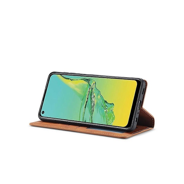 Samsung Galaxy A32 5G Fodral, Premium PU Läder Omslag TPU Stötfångare med Korthållare Ställ Dold Magnetisk Stötsäker Flip Plånboksfodral [HK] Brown