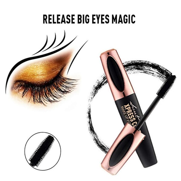 Mascara lavet af 4D silkefibre til vandtæt, luksuriøs, længere, tykkere, fyldigere vipper og naturlige vippeforlængelser, 2 styk