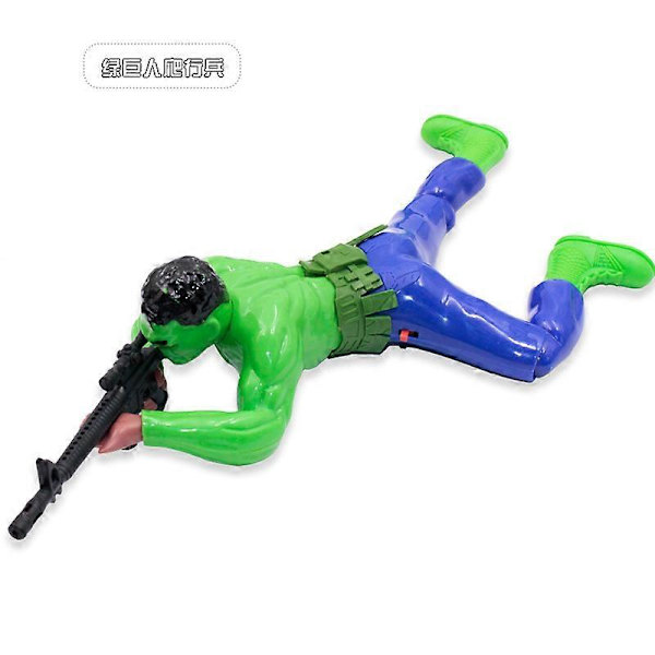 Elektrisk krypande kamouflage-soldat Spider-Man Hulk Superman amerikanskt team med gripljudseffekt som äter kyckling actionleksak Hulk Crawler